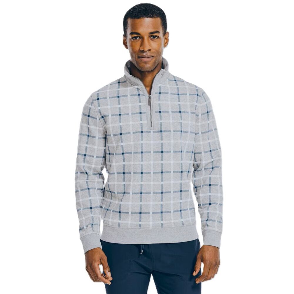 NAUTICA Men's Plaid Quarter-Zip Pullover Sweatshirt. Size L
